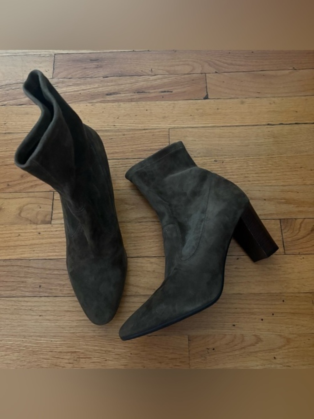LK Bennett Suede Ankle Boots Olive Green Block Heel Size 42 / 11